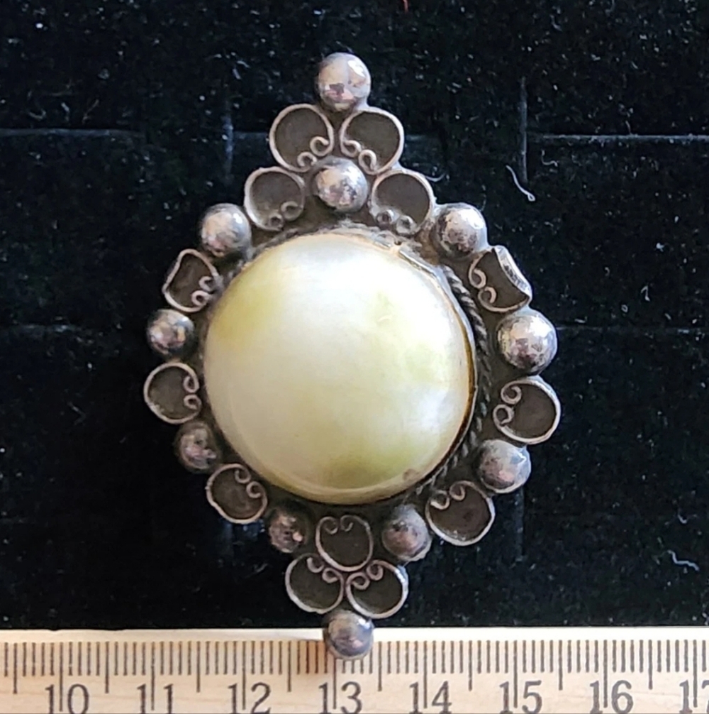 Vintage Sterling Silver/Jasper Brooch Pin Marked/Tested+ Gothic Look
